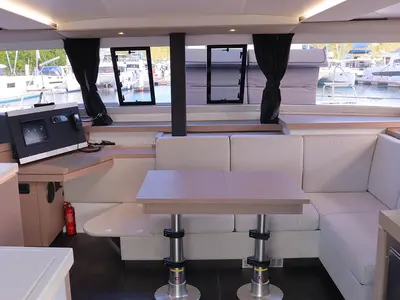 Galley of Michelle ma Belle, a Fountaine Pajot Astrea 42 Quatuor catamaran at Road Town, British Virgin Islands