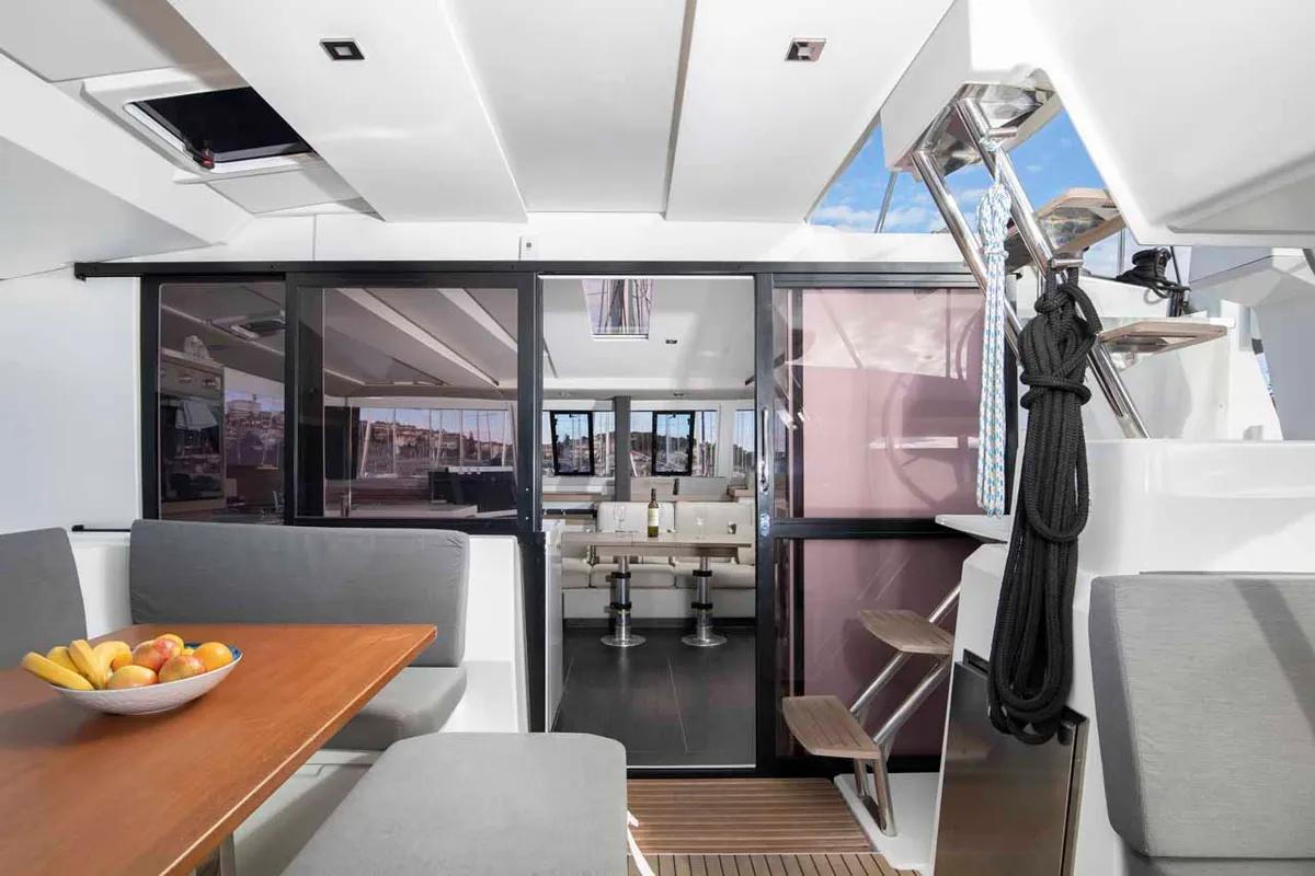 Deck of Follow the Sun, a Fountaine Pajot Astrea 42 catamaran at Medulin, Croatia