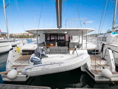 Deck of Follow the Sun, a Fountaine Pajot Astrea 42 catamaran at Medulin, Croatia