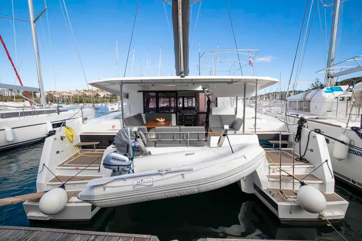 Deck of Follow the Sun, a Fountaine Pajot Astrea 42 catamaran at Medulin, Croatia