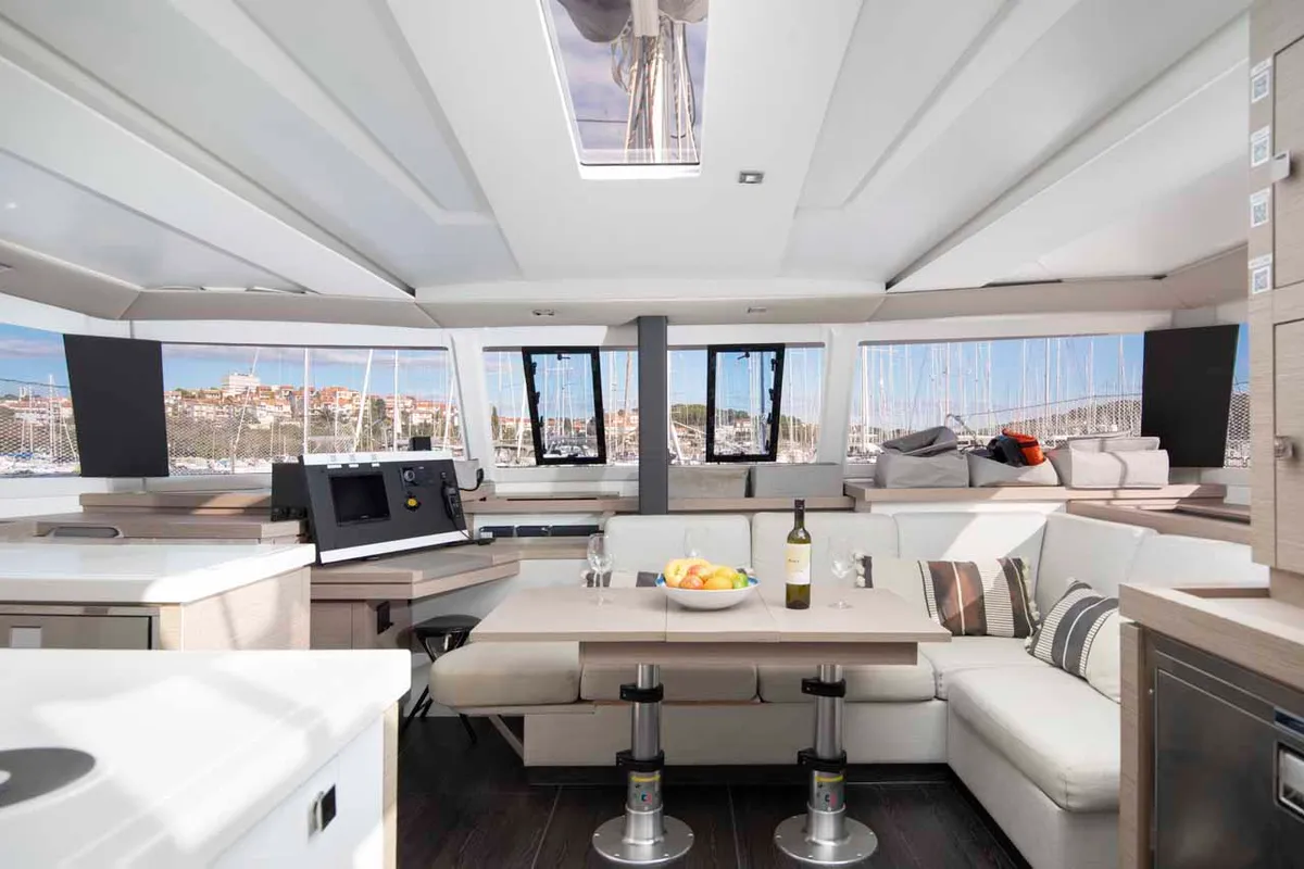 Salon of Follow the Sun, a Fountaine Pajot Astrea 42 catamaran at Medulin, Croatia