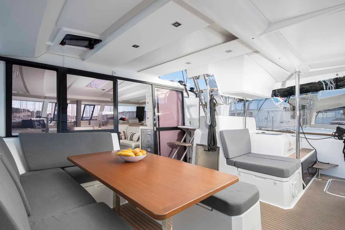 Deck of Follow the Sun, a Fountaine Pajot Astrea 42 catamaran at Medulin, Croatia