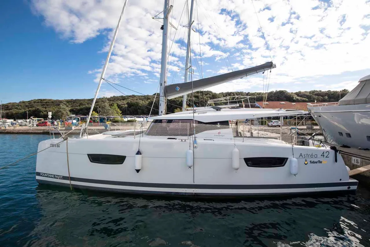 Exterior view of Follow the Sun, a Fountaine Pajot Astrea 42 catamaran at Medulin, Croatia