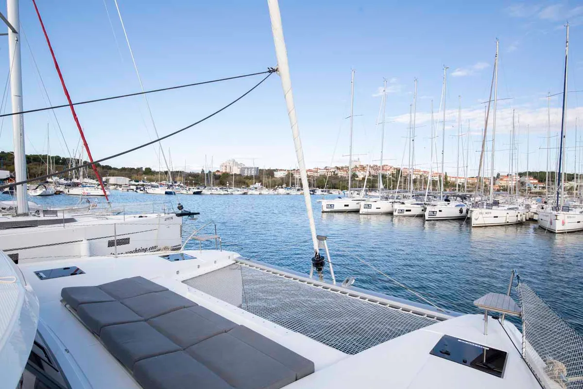 Deck of Follow the Sun, a Fountaine Pajot Astrea 42 catamaran at Medulin, Croatia
