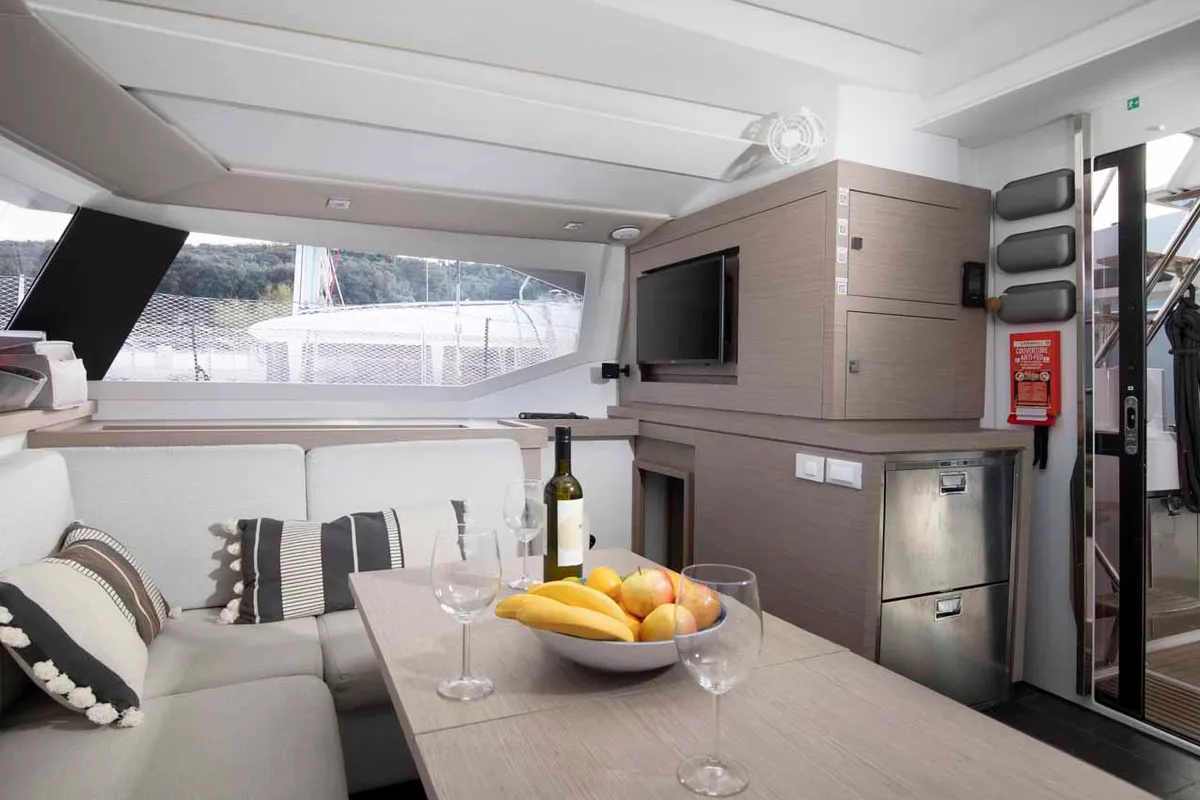 Salon of Follow the Sun, a Fountaine Pajot Astrea 42 catamaran at Medulin, Croatia