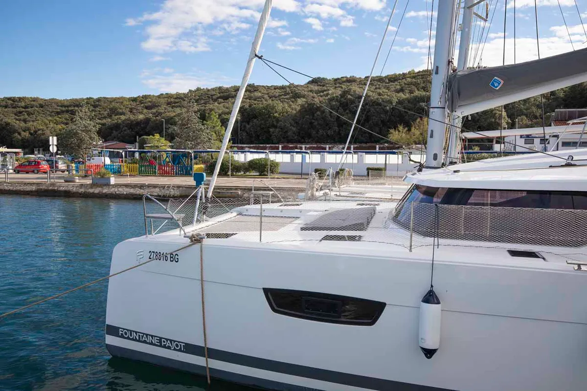 Exterior view of Follow the Sun, a Fountaine Pajot Astrea 42 catamaran at Medulin, Croatia