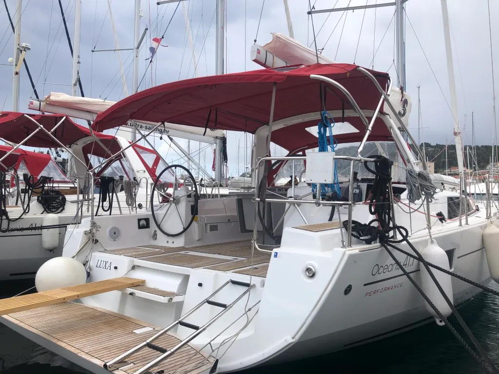 Exterior view of Luxa, a Beneteau Oceanis 41.1 sailboat at Split, Croatia