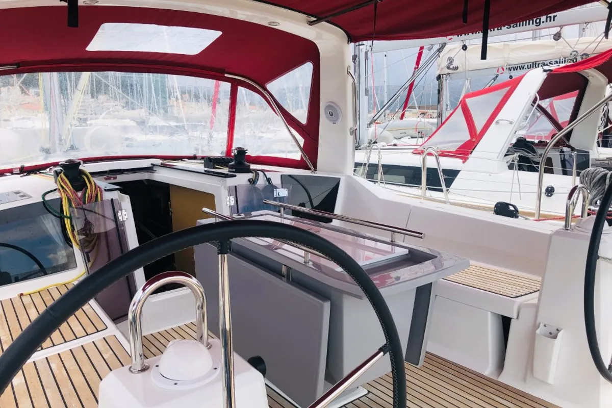 Cockpit of Luxa, a Beneteau Oceanis 41.1 sailboat at Split, Croatia