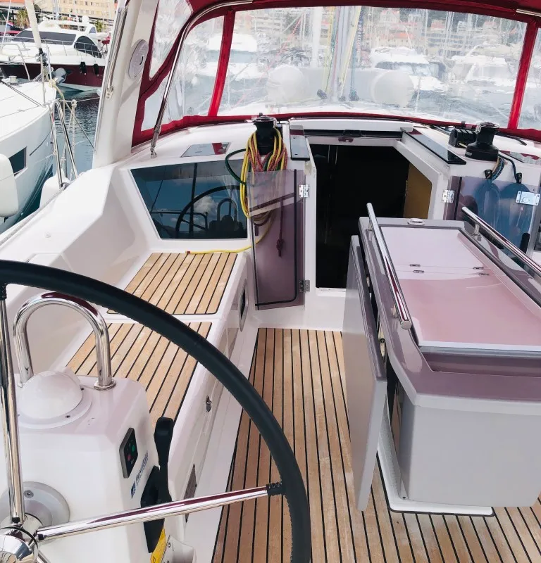 Cockpit of Luxa, a Beneteau Oceanis 41.1 sailboat at Split, Croatia