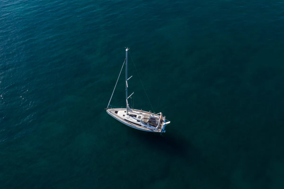 Exterior view of Libeccio, a Bavaria Cruiser 41 sailboat at San Vincenzo, Italy