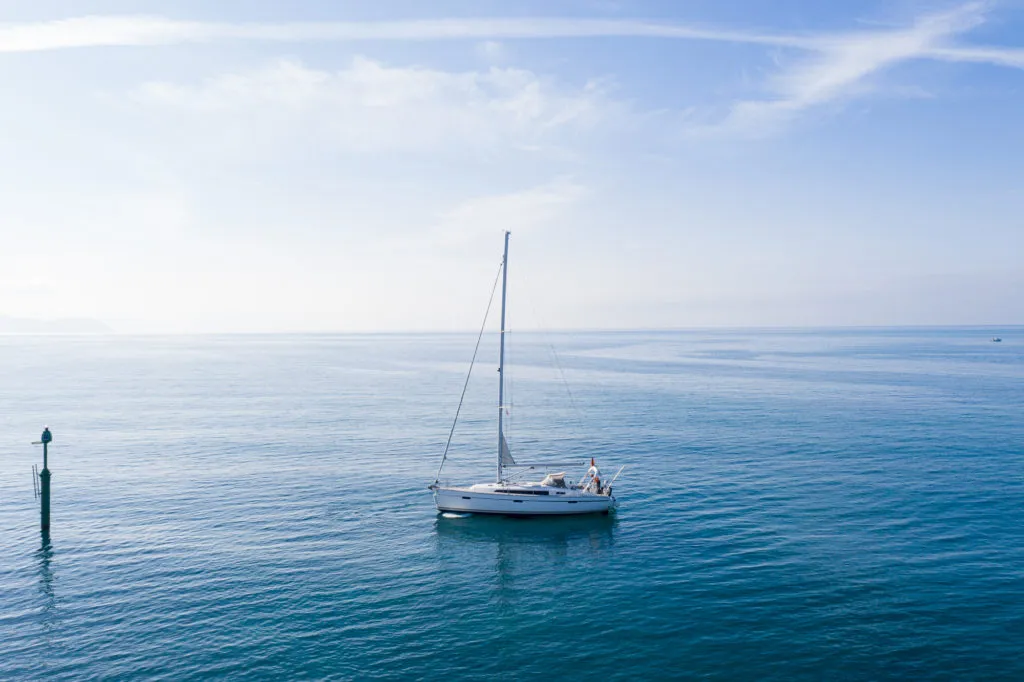 Exterior view of Libeccio, a Bavaria Cruiser 41 sailboat at San Vincenzo, Italy