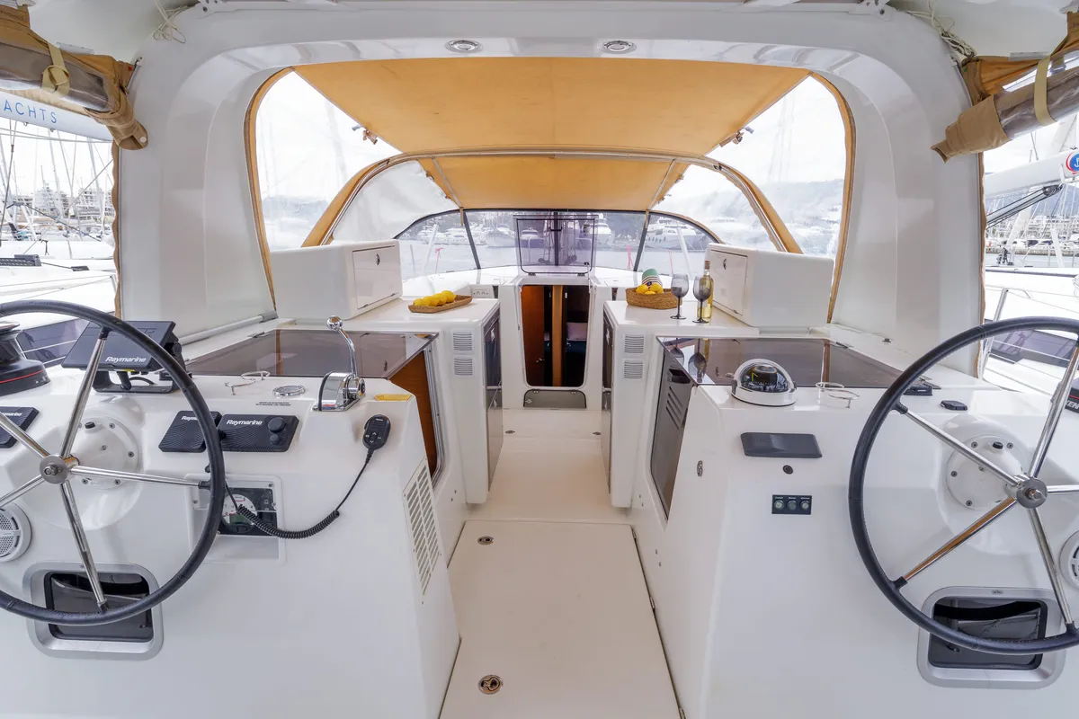 Discovery Blue, a Jeanneau Sun Loft 47 sailboat at Municipal Unit of Nea Peramos, Greece