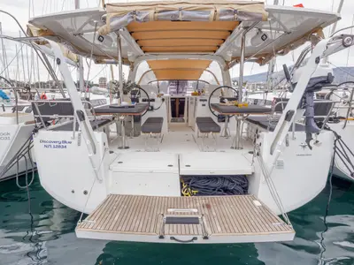 Discovery Blue, a Jeanneau Sun Loft 47 sailboat at Municipal Unit of Nea Peramos, Greece