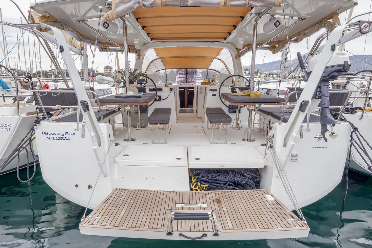 Discovery Blue, a Jeanneau Sun Loft 47 sailboat at Municipal Unit of Nea Peramos, Greece