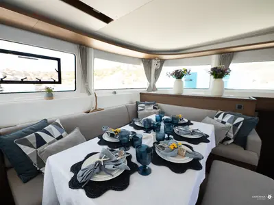 Salon of El Marita Brand New 2021 A/C & Generator Skippered, a Lagoon 46 catamaran at Municipal Unit of Lefkada, Greece