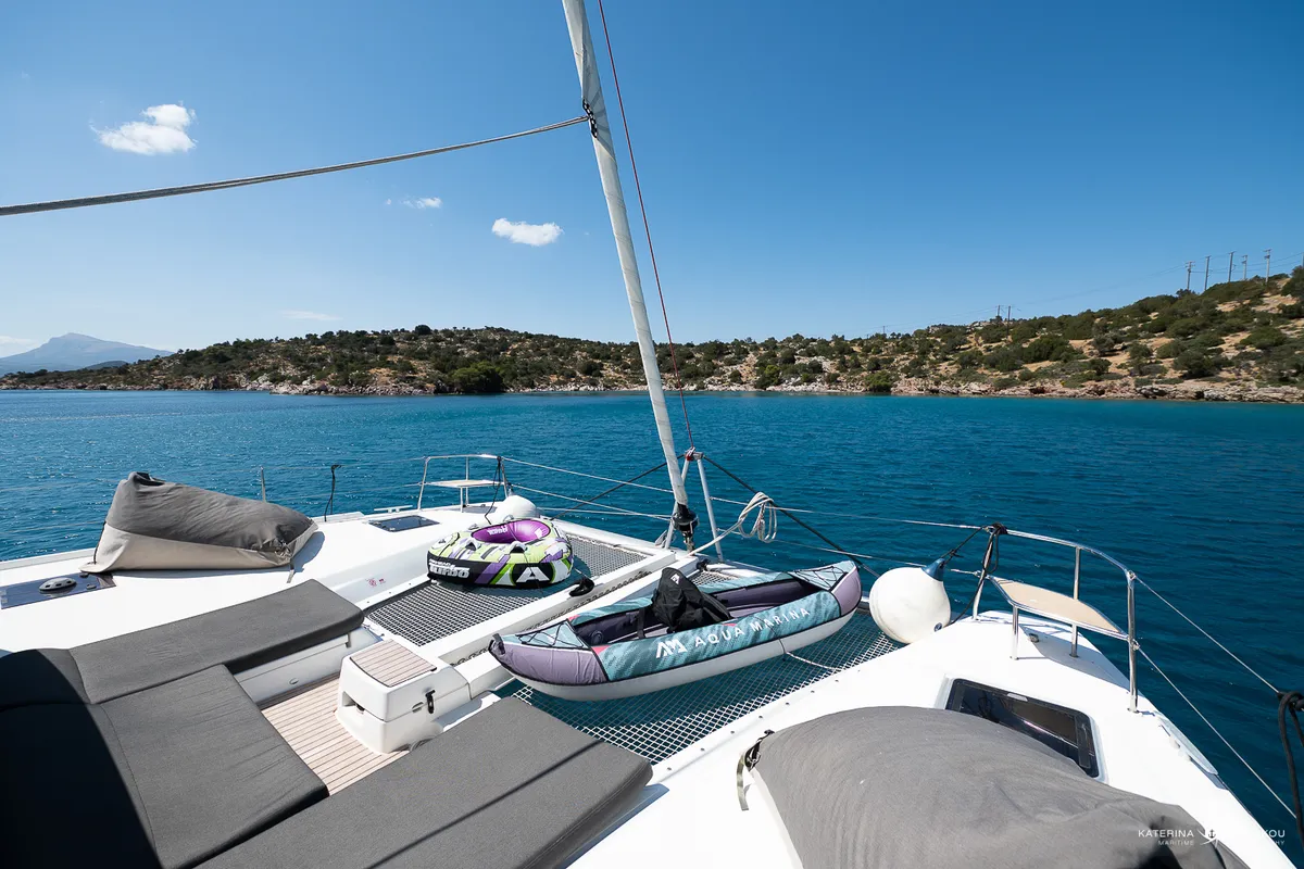 Deck of El Marita Brand New 2021 A/C & Generator Skippered, a Lagoon 46 catamaran at Municipal Unit of Lefkada, Greece