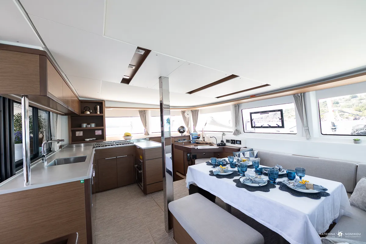 Galley of El Marita Brand New 2021 A/C & Generator Skippered, a Lagoon 46 catamaran at Municipal Unit of Lefkada, Greece