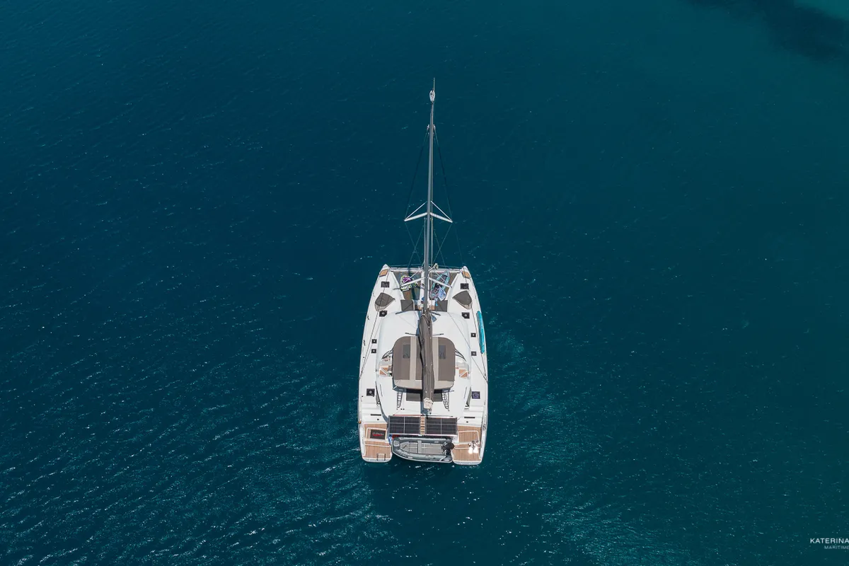 Exterior view of El Marita Brand New 2021 A/C & Generator Skippered, a Lagoon 46 catamaran at Municipal Unit of Lefkada, Gre…