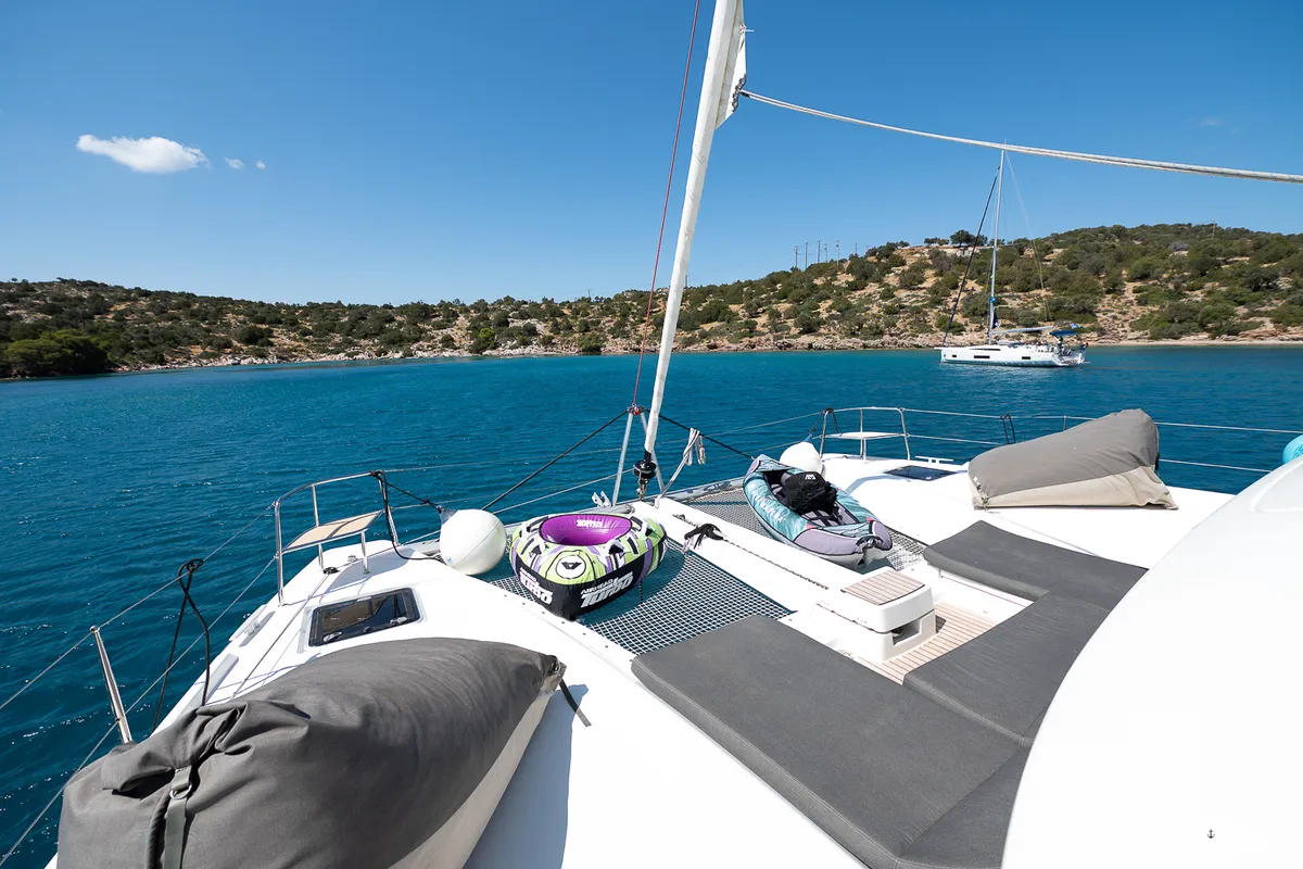 Deck of El Marita Brand New 2021 A/C & Generator Skippered, a Lagoon 46 catamaran at Municipal Unit of Lefkada, Greece