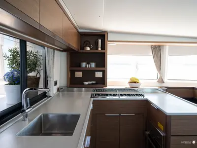Galley of El Marita Brand New 2021 A/C & Generator Skippered, a Lagoon 46 catamaran at Municipal Unit of Lefkada, Greece