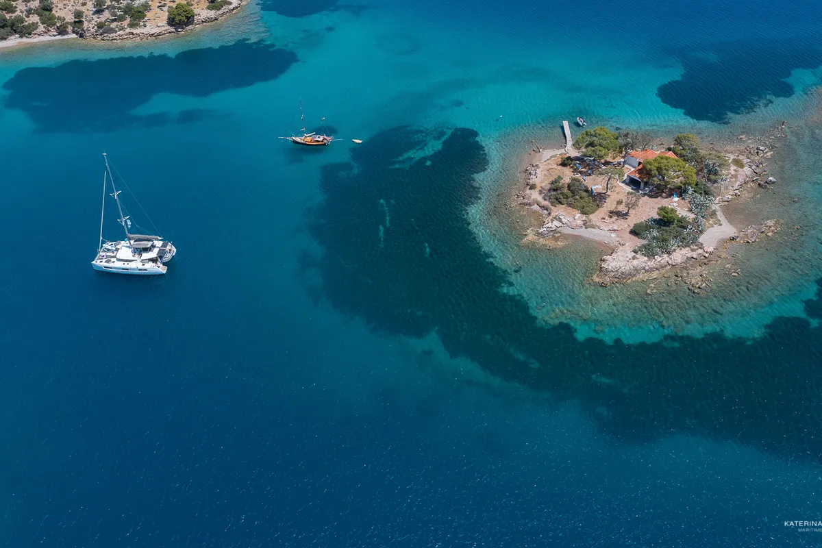 Exterior view of El Marita Brand New 2021 A/C & Generator Skippered, a Lagoon 46 catamaran at Municipal Unit of Lefkada, Gre…