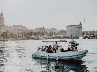 Exterior view of Envy Tender, a Scanner 710 motorboat at Trogir, Croatia