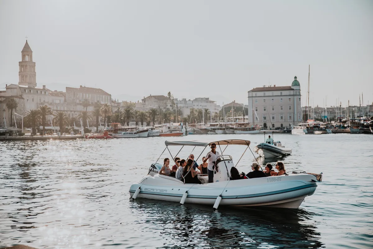 Exterior view of Envy Tender, a Scanner 710 motorboat at Trogir, Croatia