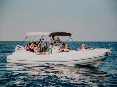 Exterior view of Envy Tender, a Scanner 710 motorboat at Trogir, Croatia
