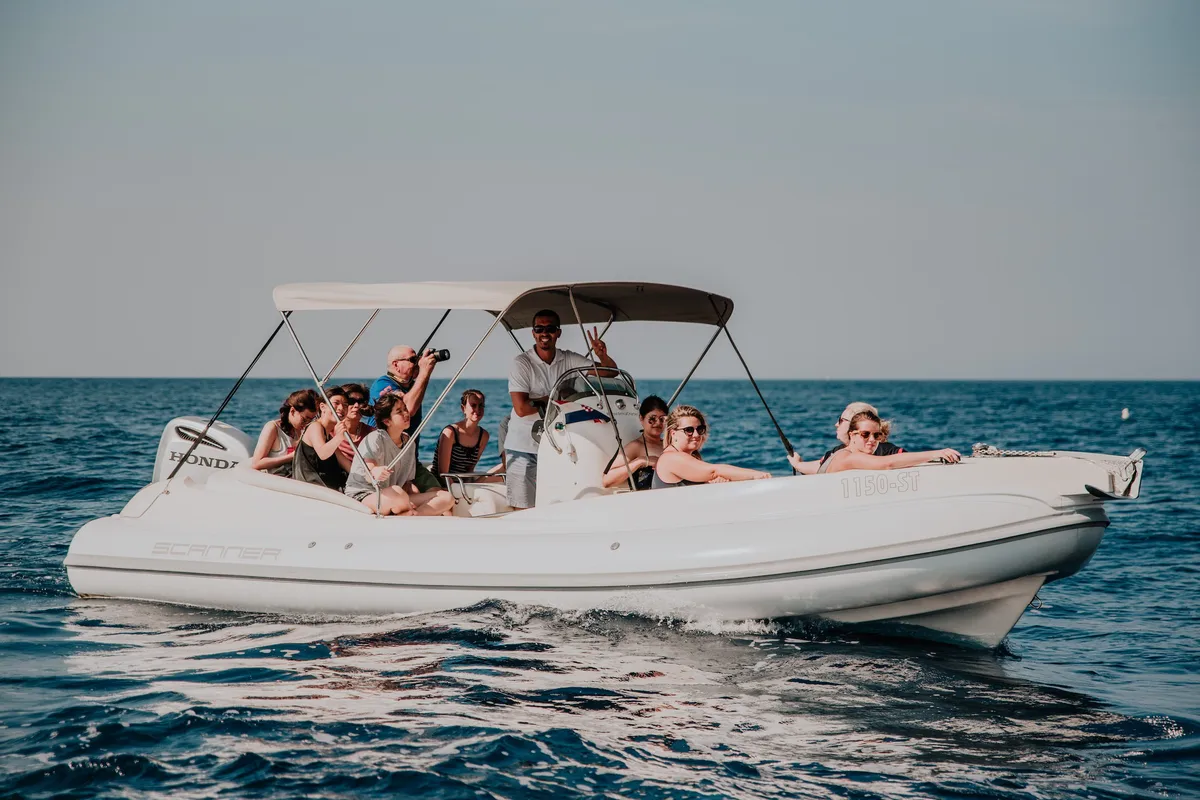 Exterior view of Envy Tender, a Scanner 710 motorboat at Trogir, Croatia