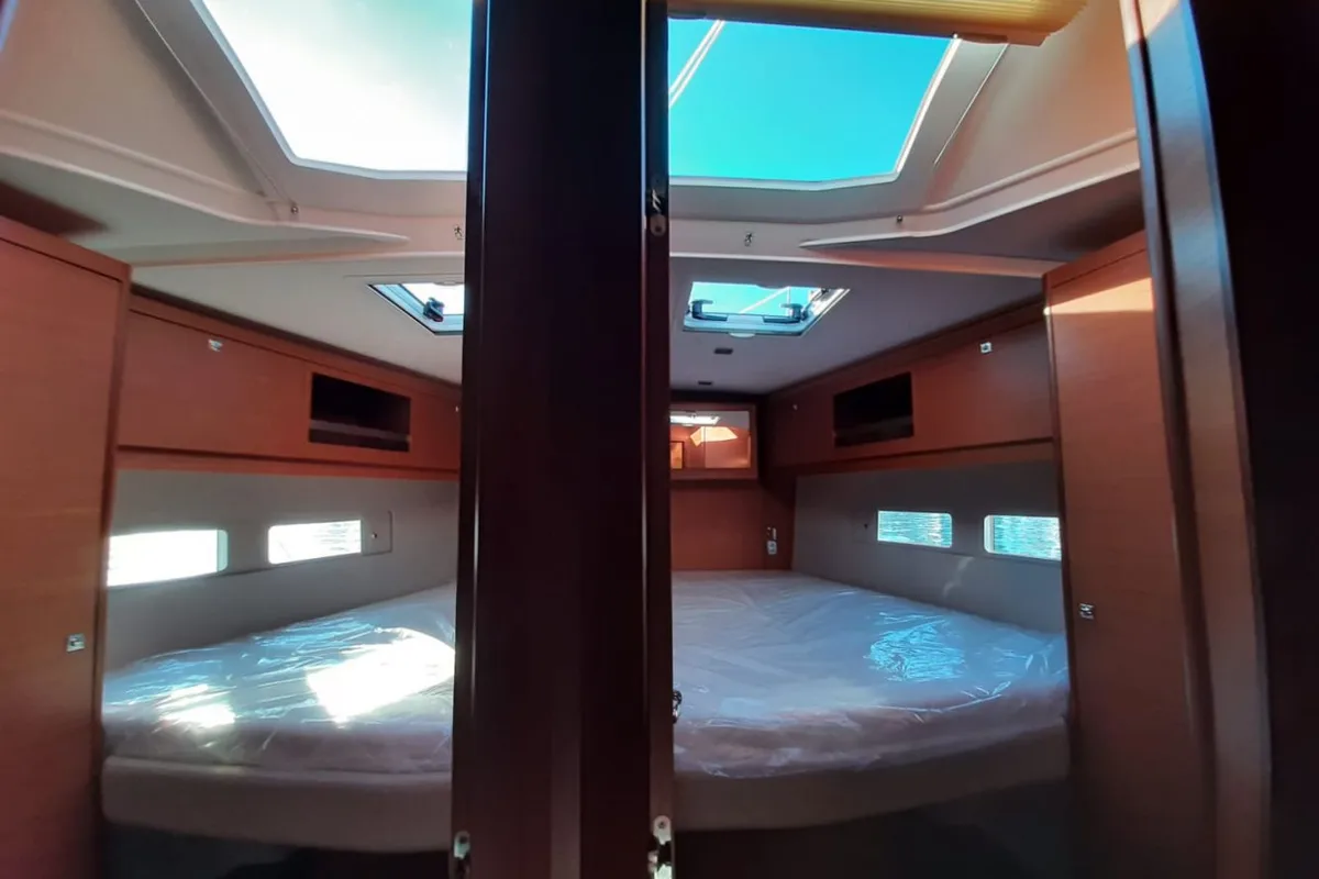 Cabin on Artemide, a Dufour 530 sailboat at Capo d'Orlando, Italy