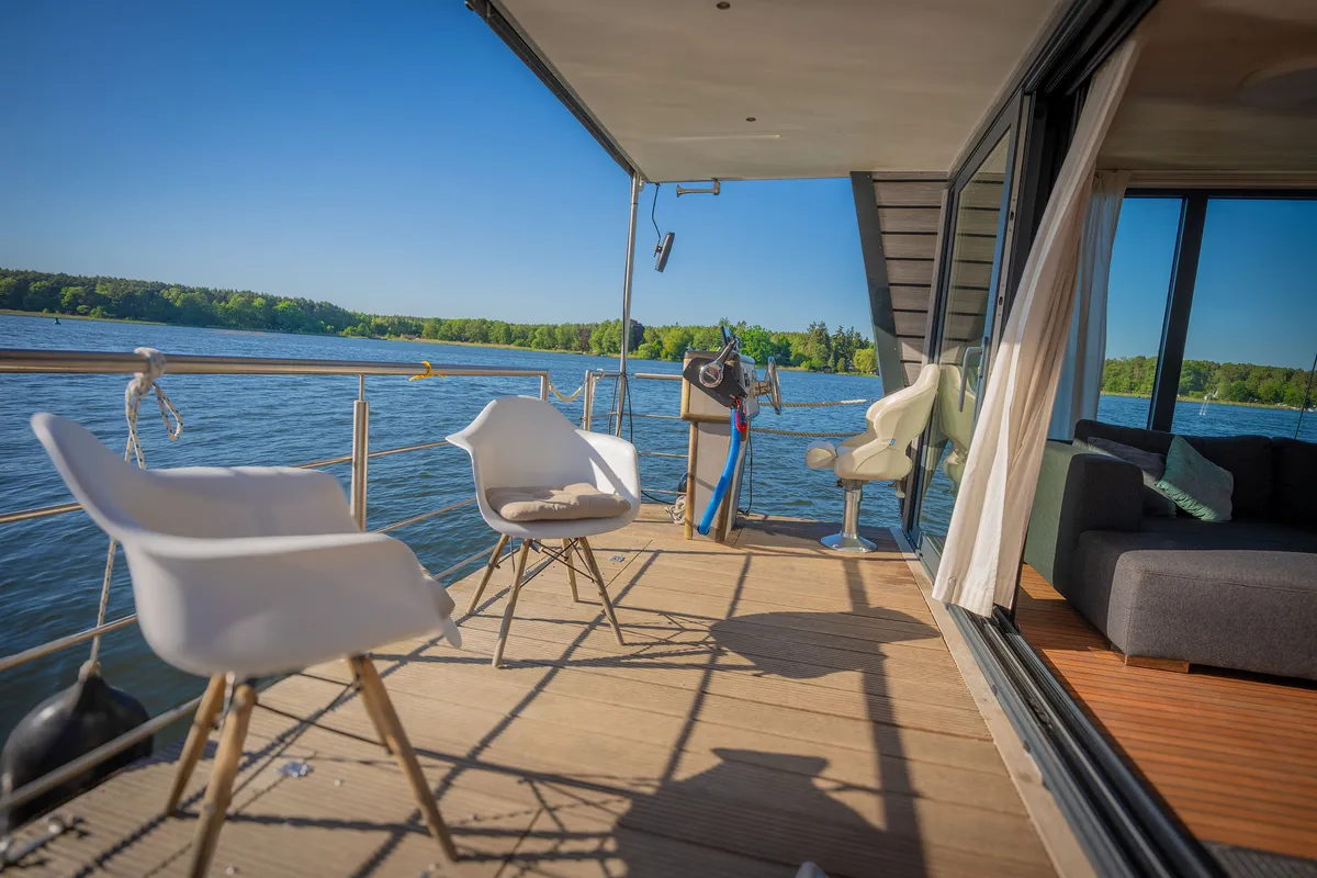 Deck of Juno, a Woma D13 motorboat at Fürstenberg/Havel, Germany