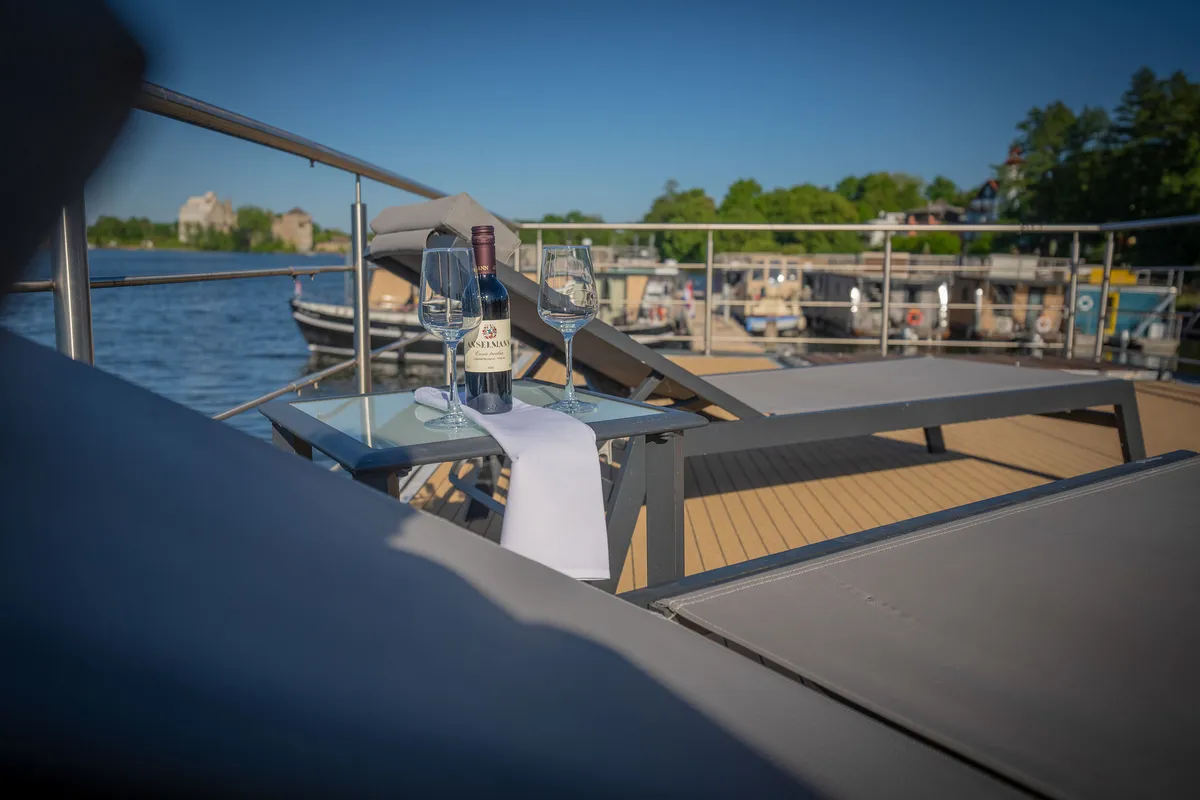 Deck of Juno, a Woma D13 motorboat at Fürstenberg/Havel, Germany