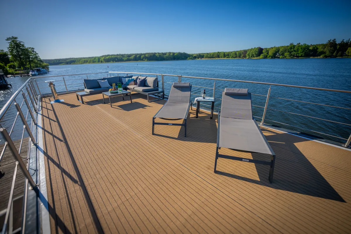 Deck of Juno, a Woma D13 motorboat at Fürstenberg/Havel, Germany
