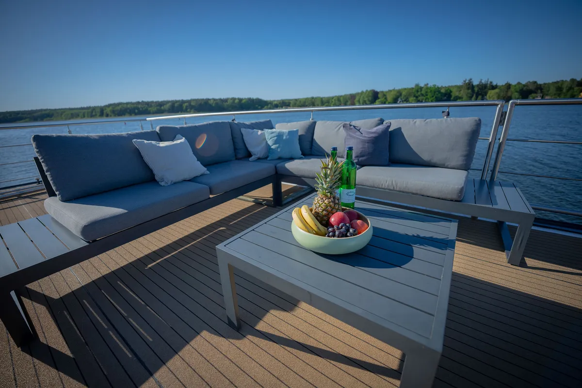 Deck of Juno, a Woma D13 motorboat at Fürstenberg/Havel, Germany