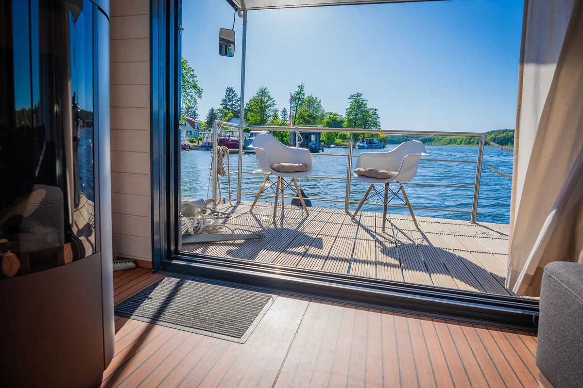Deck of Juno, a Woma D13 motorboat at Fürstenberg/Havel, Germany