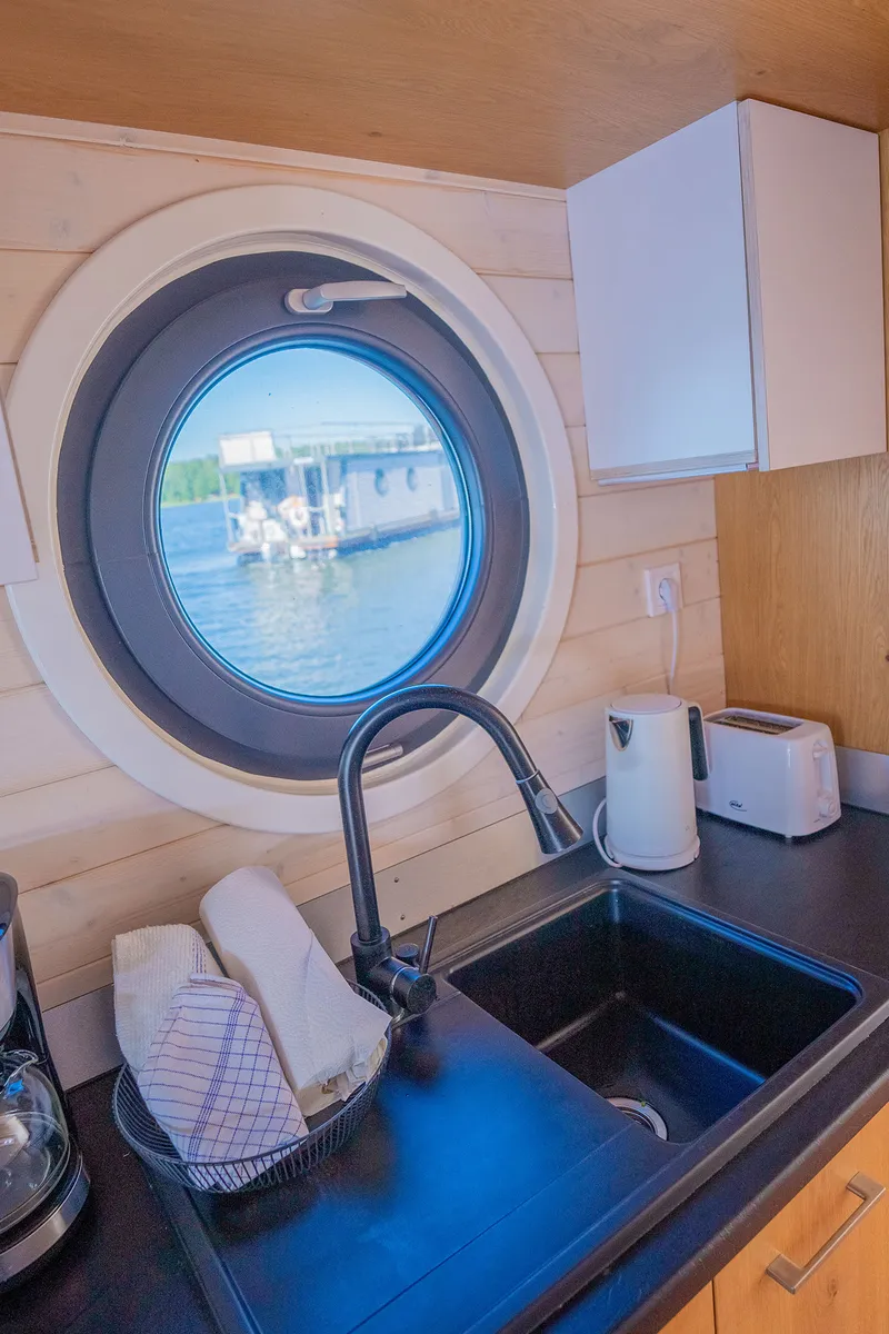 Galley of Juno, a Woma D13 motorboat at Fürstenberg/Havel, Germany