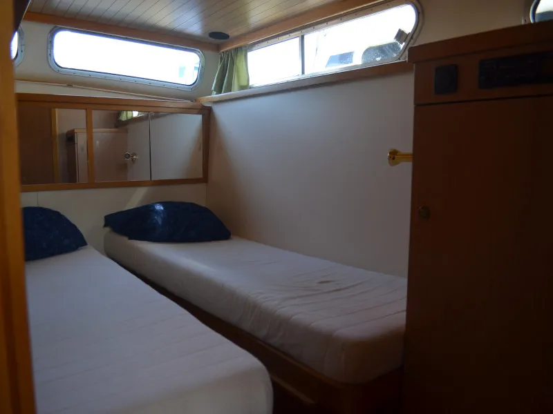Cabin on Blueflower, a De Drait Valkkruiser 1350 motorboat at Drachten, Netherlands