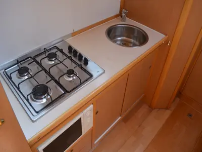 Galley of Blueflower, a De Drait Valkkruiser 1350 motorboat at Drachten, Netherlands