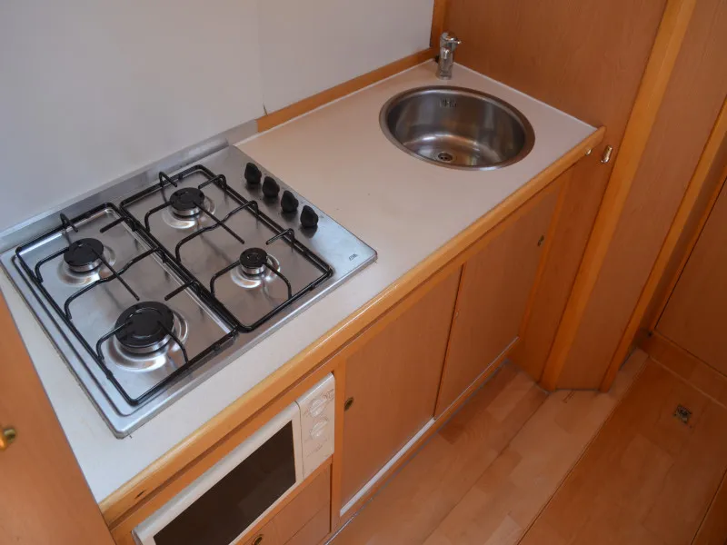 Galley of Blueflower, a De Drait Valkkruiser 1350 motorboat at Drachten, Netherlands