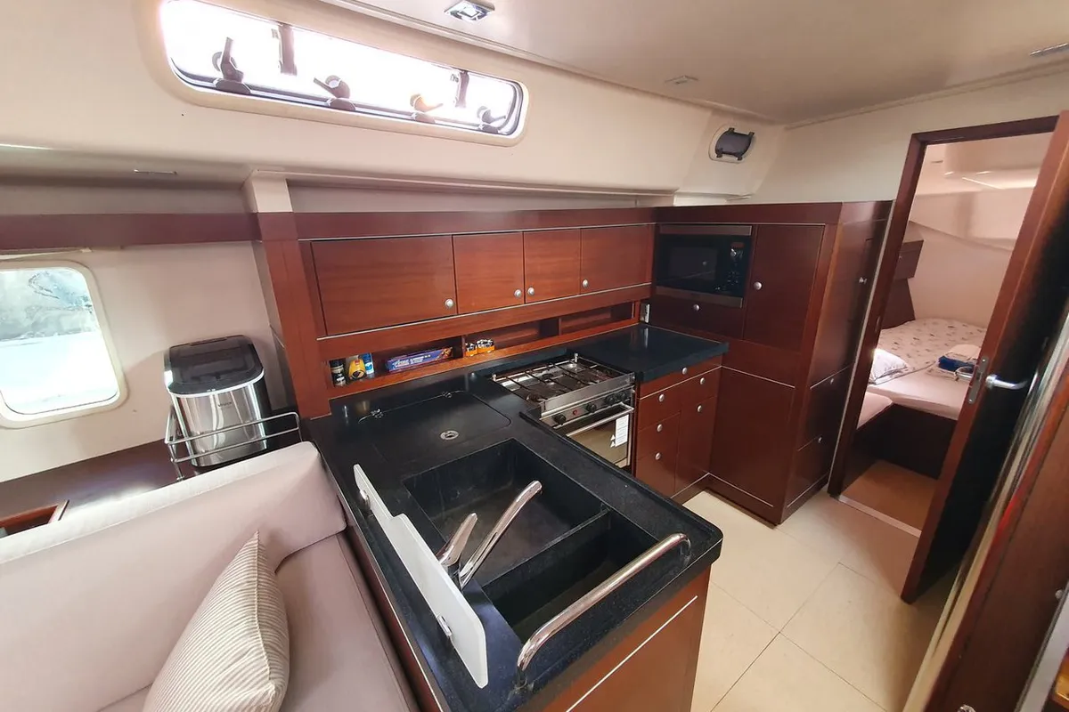 Galley of Maravillosa, a Hanse 545 sailboat at Split, Croatia