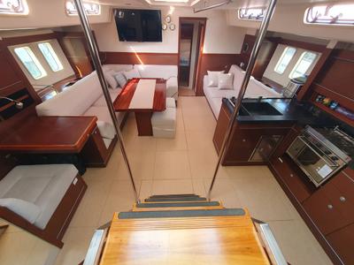 Salon of Maravillosa, a Hanse 545 sailboat at Split, Croatia