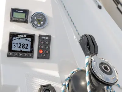 Cockpit of Tatyana, a Bavaria C42 sailboat at Pirovac, Croatia