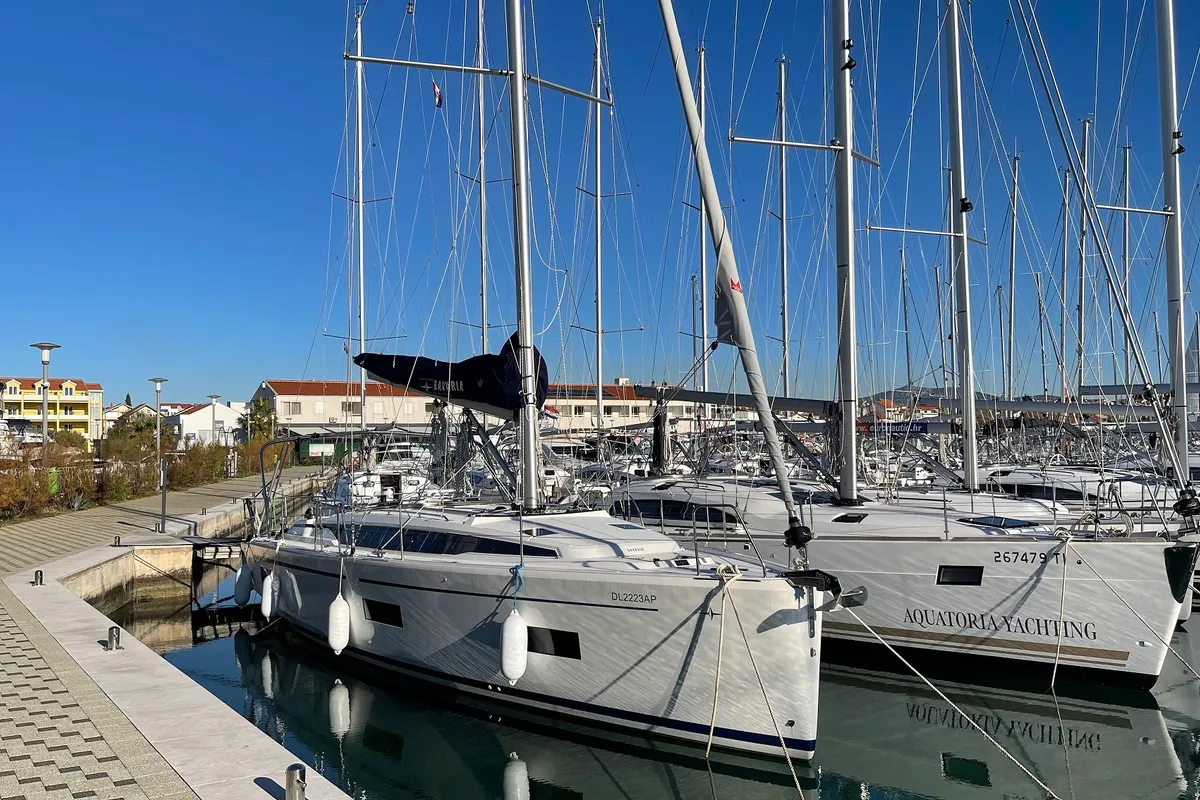 Exterior view of Tatyana, a Bavaria C42 sailboat at Pirovac, Croatia