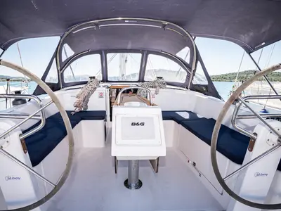Cockpit of Tatyana, a Bavaria C42 sailboat at Pirovac, Croatia