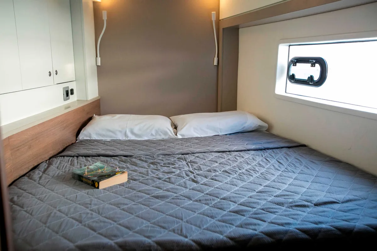 Cabin on Kos 42.6, a Bali 4.2 catamaran at Preveza, Greece