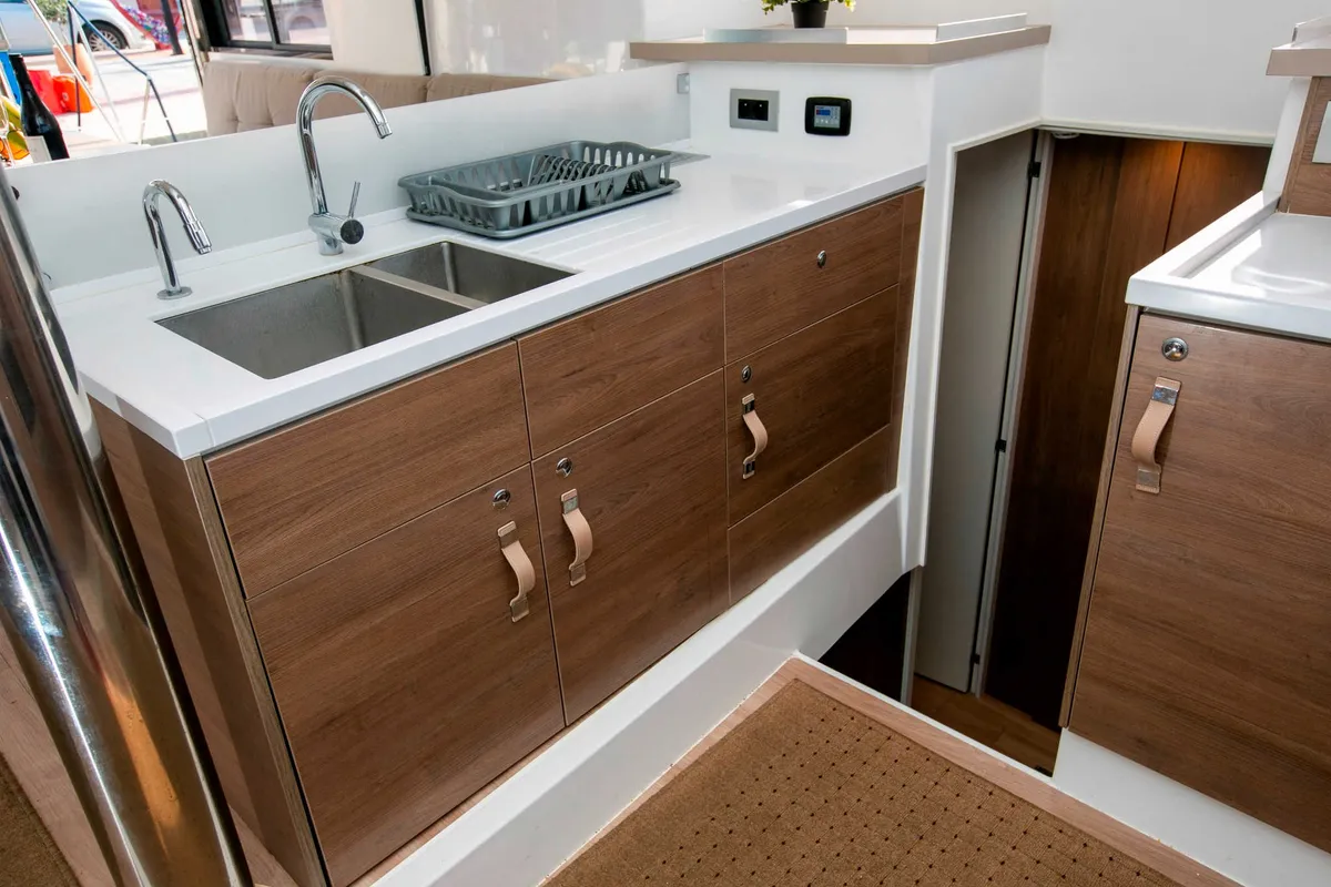Galley of Kos 42.6, a Bali 4.2 catamaran at Preveza, Greece