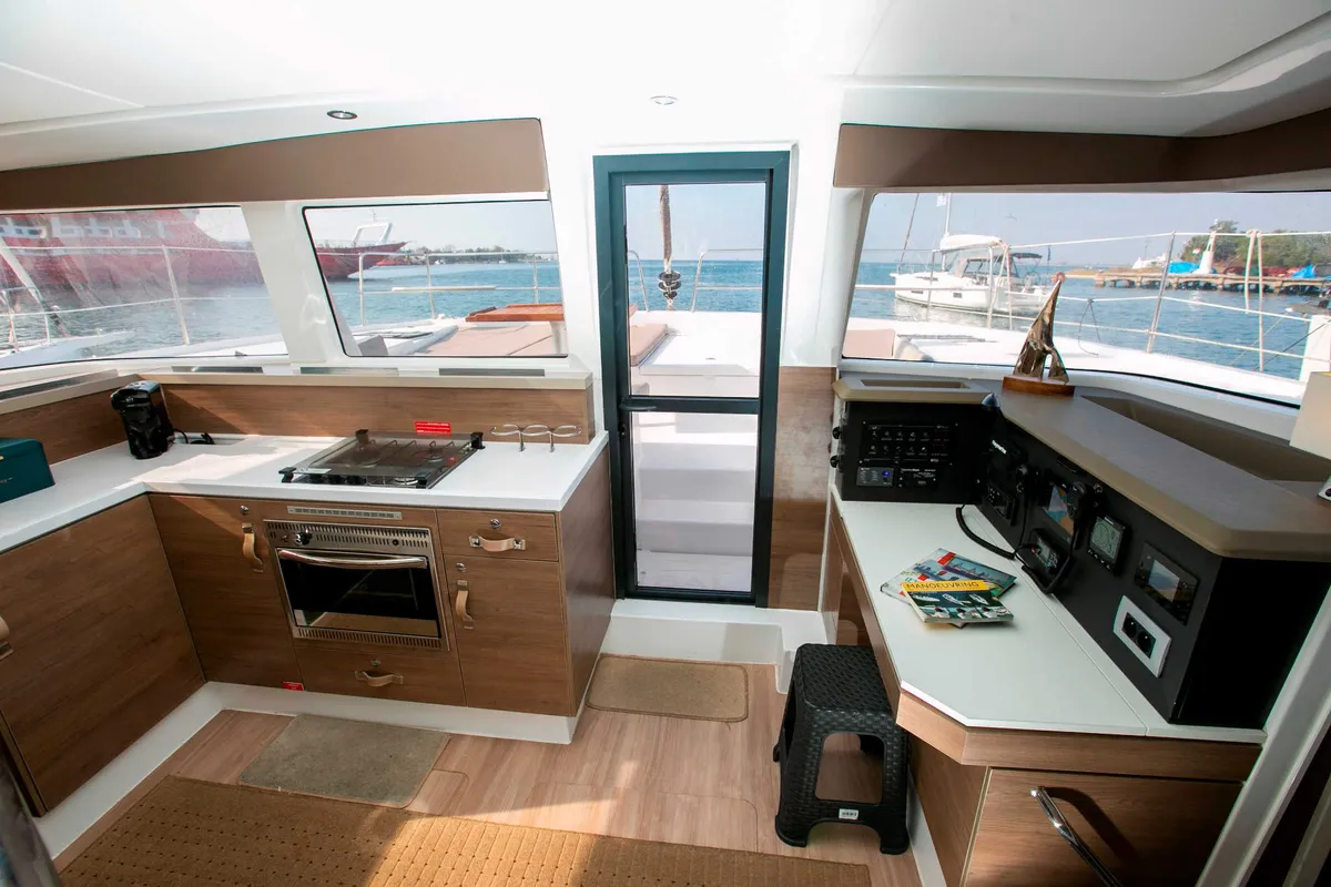Galley of Kos 42.6, a Bali 4.2 catamaran at Preveza, Greece