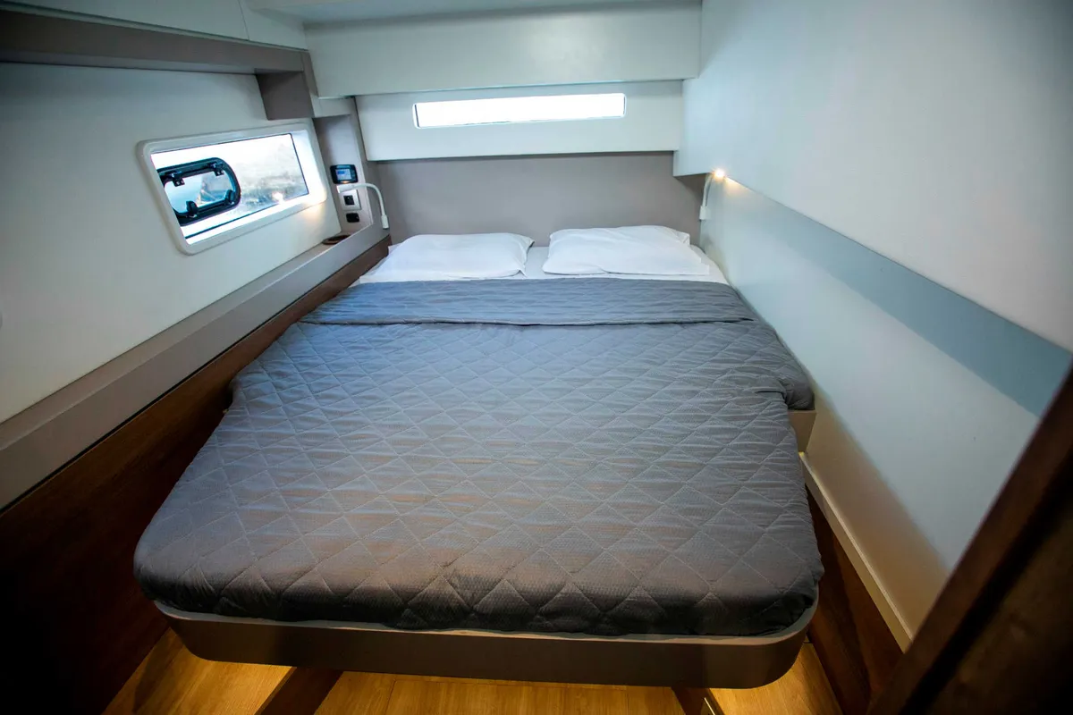 Cabin on Kos 42.6, a Bali 4.2 catamaran at Preveza, Greece