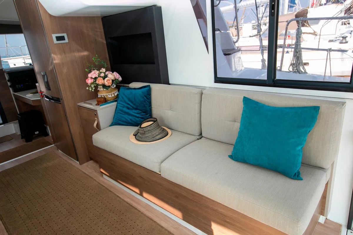 Salon of Kos 42.6, a Bali 4.2 catamaran at Preveza, Greece