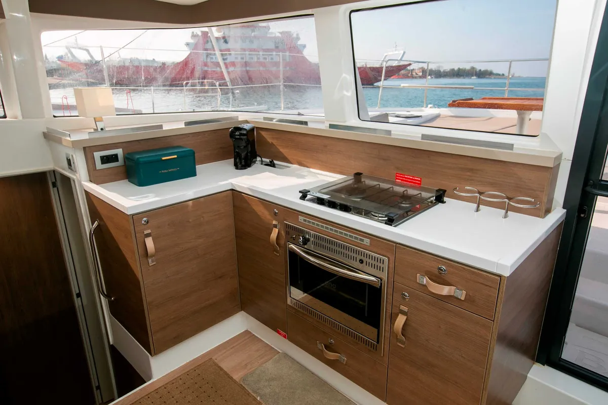 Galley of Kos 42.6, a Bali 4.2 catamaran at Preveza, Greece